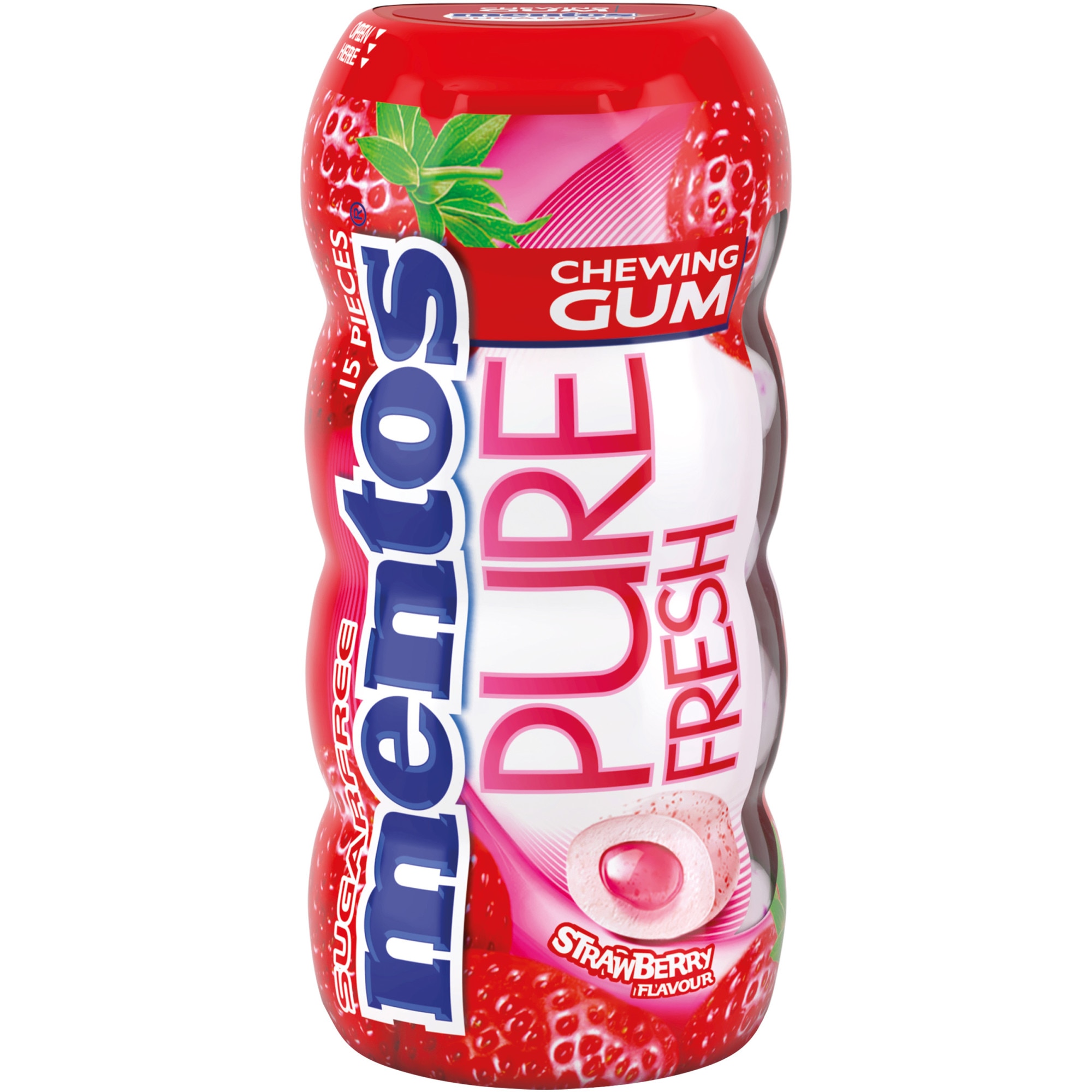 Mentos Pure Fresh Strawberry 30g, Guma de mestecat cu aroma de capsuni, cu interior lichid