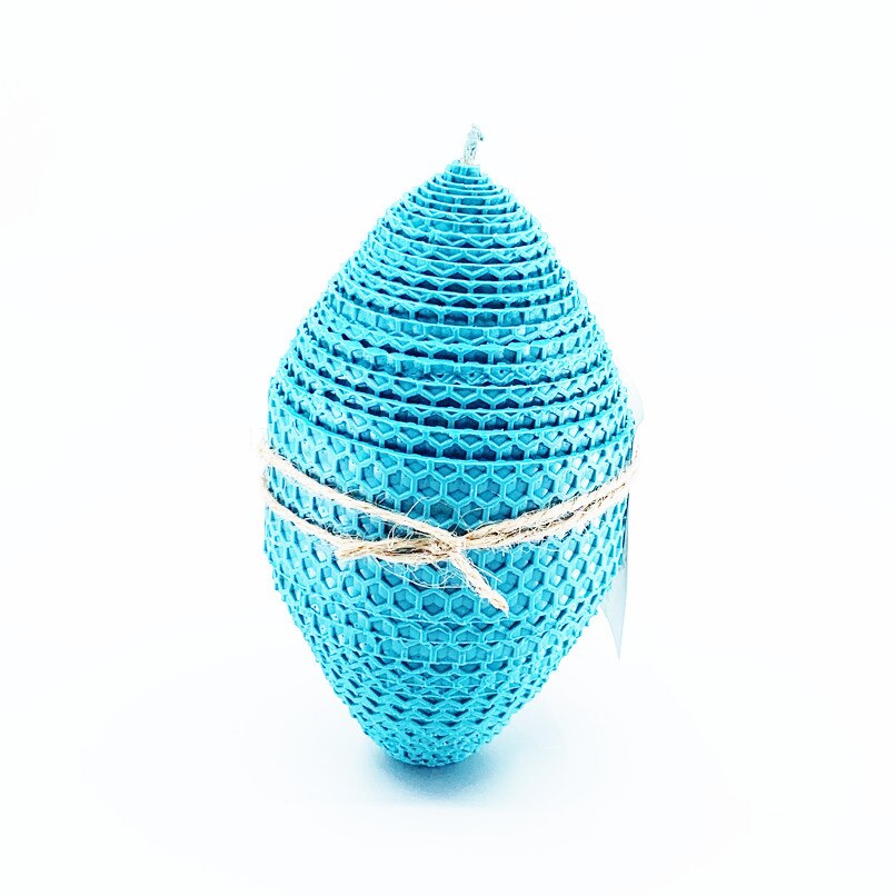 Lumanare naturala din ceara de albine Ou H14 cm albastru