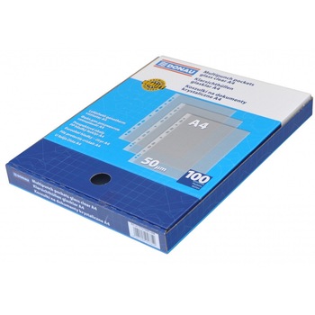 File protectie A4 50 microni din plastic cristal transparent lucios Donau-100 buc/cutie de carton File protectie A4 50 microni din plastic cristal transparent lucios Donau-100 buc/cutie de carton