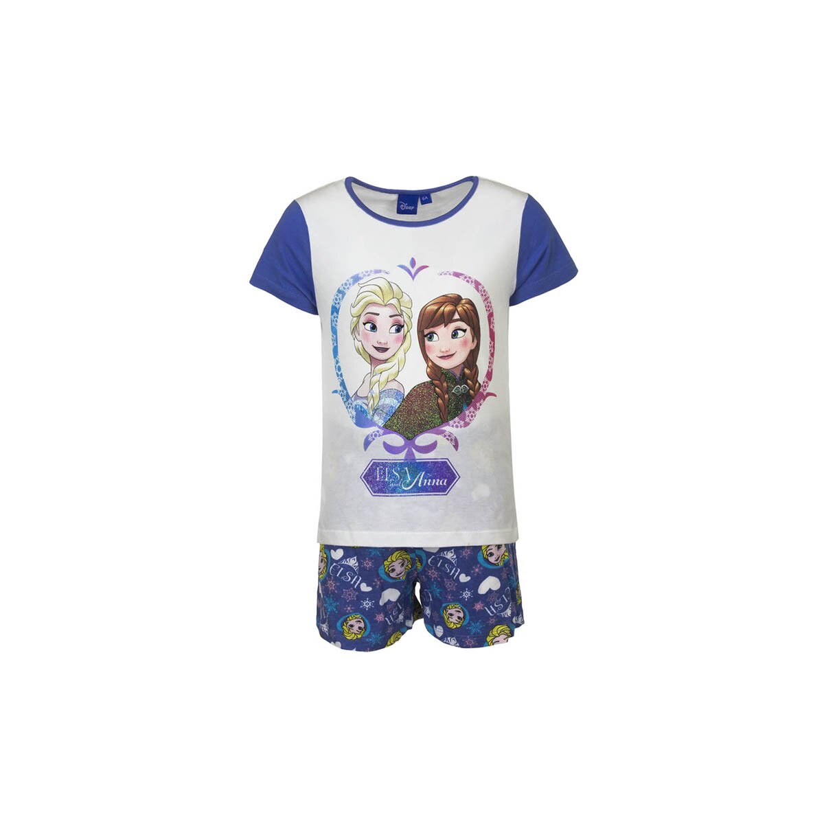 Set pijama, tricou si pantaloni scurti, Frozen, albastra