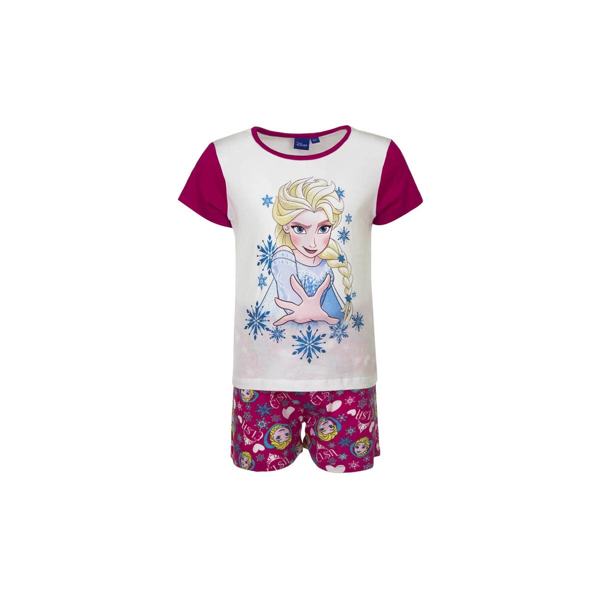Set pijama Frozen, tricou si pantaloni scurti, roz