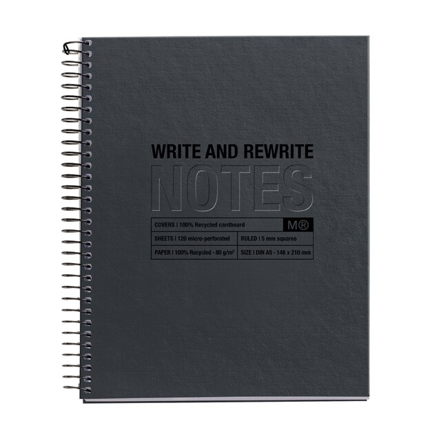 Caiet reciclat A5, linii, 120 file, Just Black, Miquelrius