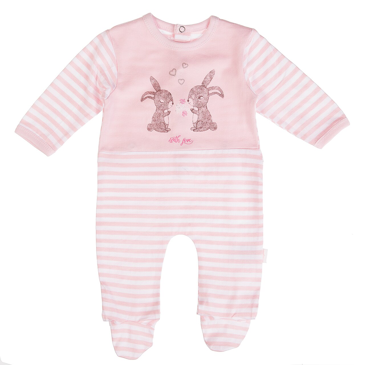 Salopeta Babybol bebe fetita, imprimeu iepurasi, roz, 0 luni, 50 cm