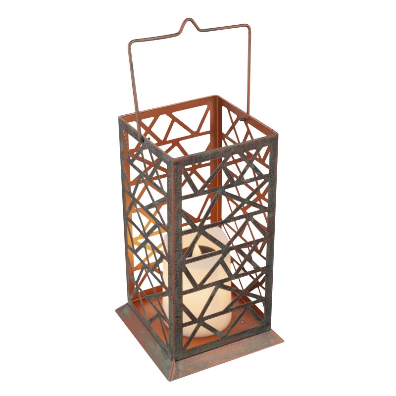 Felinar solar, Globo Lighting, efect flacara, LED 0.06W, alb cald, maner, 37 cm, metalic ruginiu