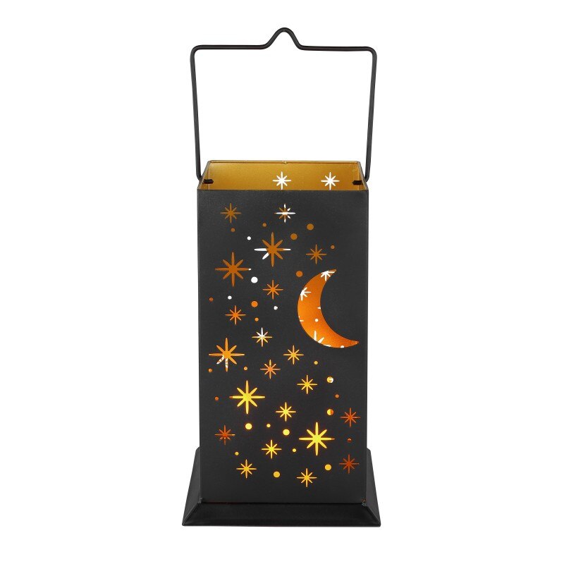 Felinar solar, Globo Lighting, Luna si stele, LED efect flacara, metal, 37 cm, aspect elegant