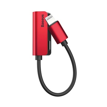 Adaptor Baseus L32 Lightning la port Lightning si port Jack 3.5mm, Red Adaptor Baseus L32 Lightning la port Lightning si port Jack 3.5mm, Red