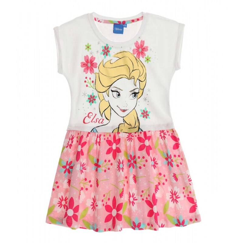 Rochita de vara Disney Frozen roz fuchsia, Alb/Roz