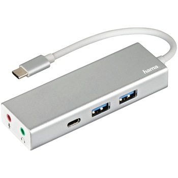 Hub multiport Hama USB Type-C, 1x3.5 mm audio, Argintiu Hub multiport Hama USB Type-C, 1x3.5 mm audio, Argintiu