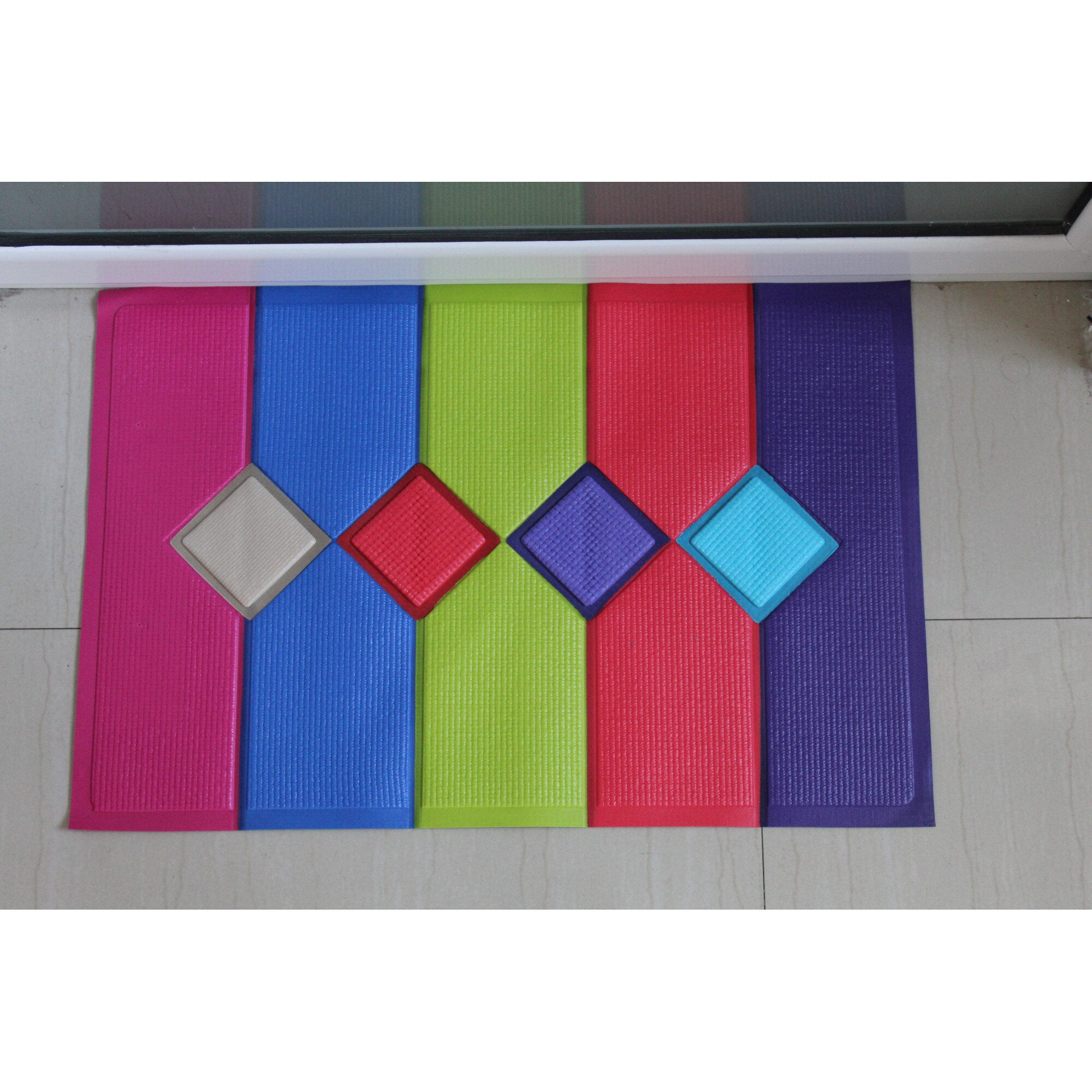 Covoras intrare , tip antialunecare , antiderapant, 60x40cm, poliester, multicolor, tip romburi,