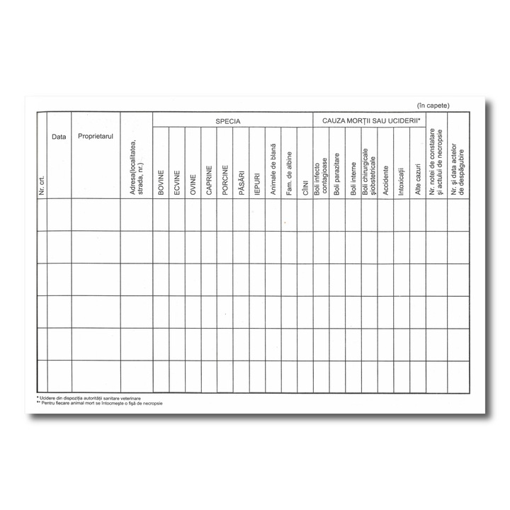 Registru mortalitate, uz veterinar, format A4, 100 file, offset 60g