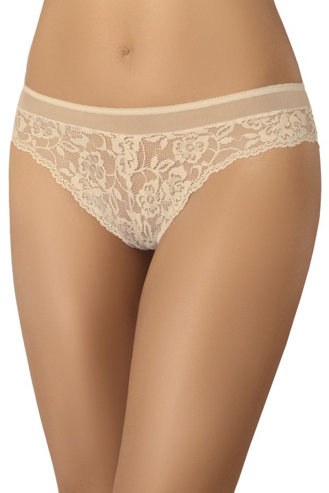 Chiloti brazilieni de dama, confectionati din plasa, decorati cu dantela, Teyli Lulu, Bej, L
