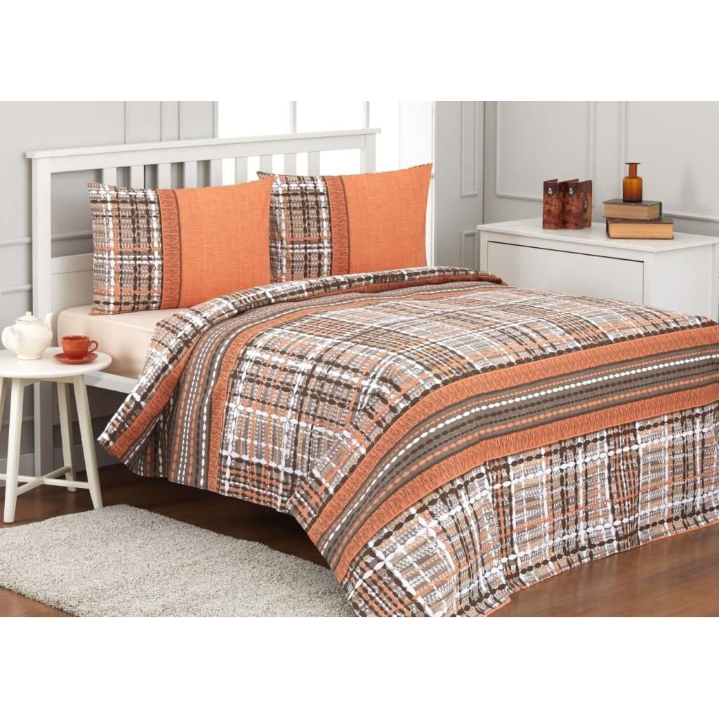 Lenjerie pat Ranforce Tweed Portocaliu, 100% bumbac, 4 piese, 2 persoane, 200x220 / 50x70