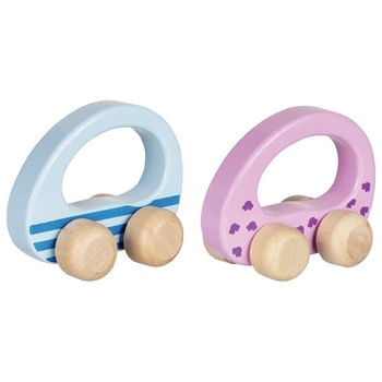 Set 2 masinute din lemn, Goki, baieti/fete, + 1 an, albastru/roz Set 2 masinute din lemn, Goki, baieti/fete, + 1 an, albastru/roz