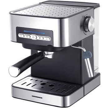 Espressor semi-automat Heinner HEM-B2016SA, 20 bar, 850W, 20 bar, rezervor apa detasabil 1.6l, optiuni presetate pentru espresso lung/scurt, filtru din inox, plita pentru mentinere cafea calda, decoaratii inox Espressor semi-automat Heinner HEM-B2016SA, 20 bar, 850W, 20 bar, rezervor apa detasabil 1.6l, optiuni presetate pentru espresso lung/scurt, filtru din inox, plita pentru mentinere cafea calda, decoaratii inox
