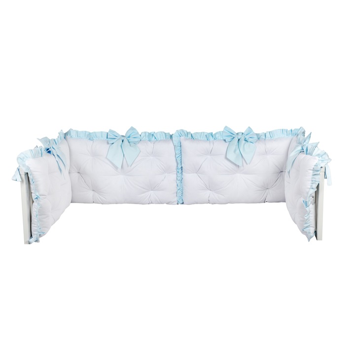 Set aparatoare pentru patut 120/60 bumbac satinat alb, albastru pal