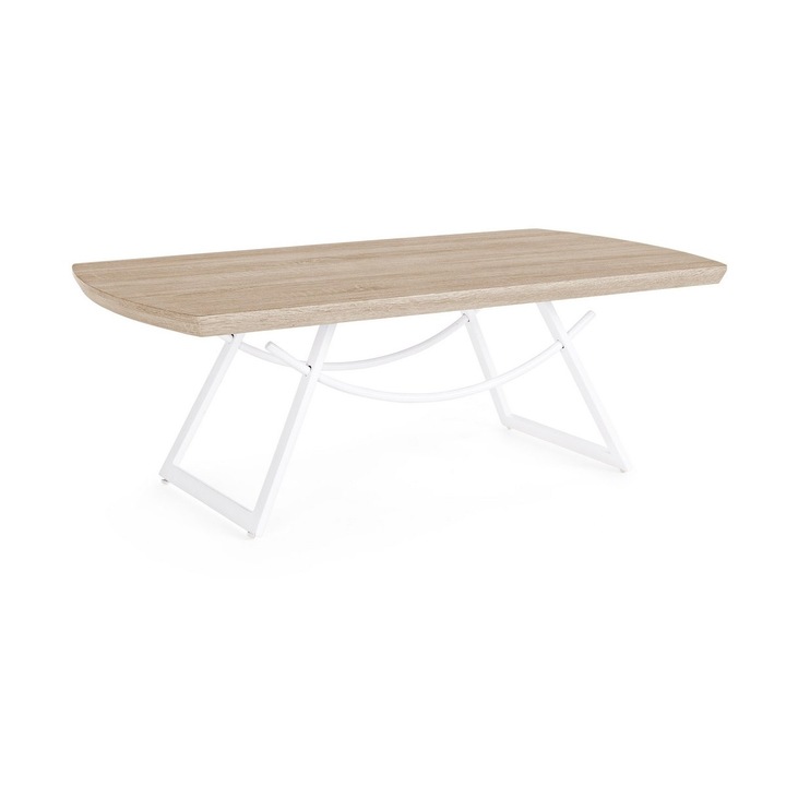 Masuta cafea cu picioare fier alb si blat mdf natur Helen 110 cm x 60 cm x 40 h