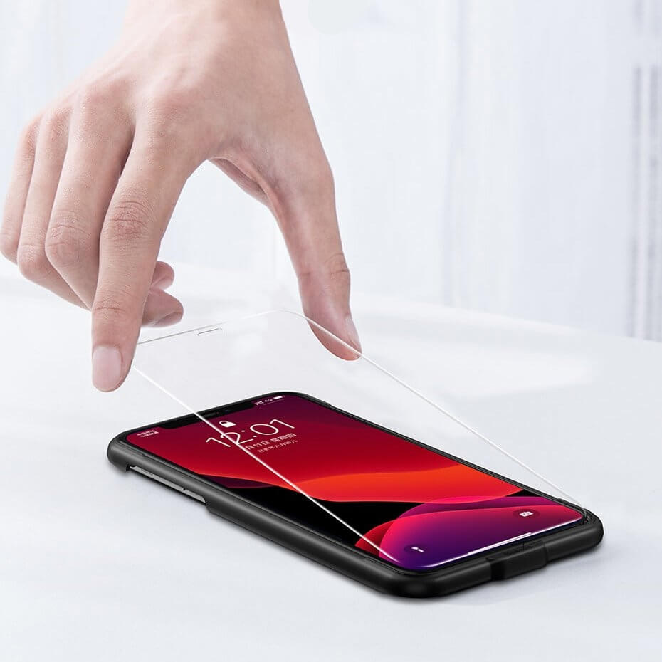Set 2 x Folie pentru iPhone 11 / iPhone XR, Sticla Securizata si Dispozitiv Montare, Baseus, Full Screen
