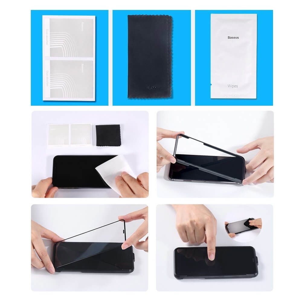 Set 2 x Folie pentru iPhone 11 / iPhone XR, Sticla Securizata si Dispozitiv Montare, Baseus, Full Screen