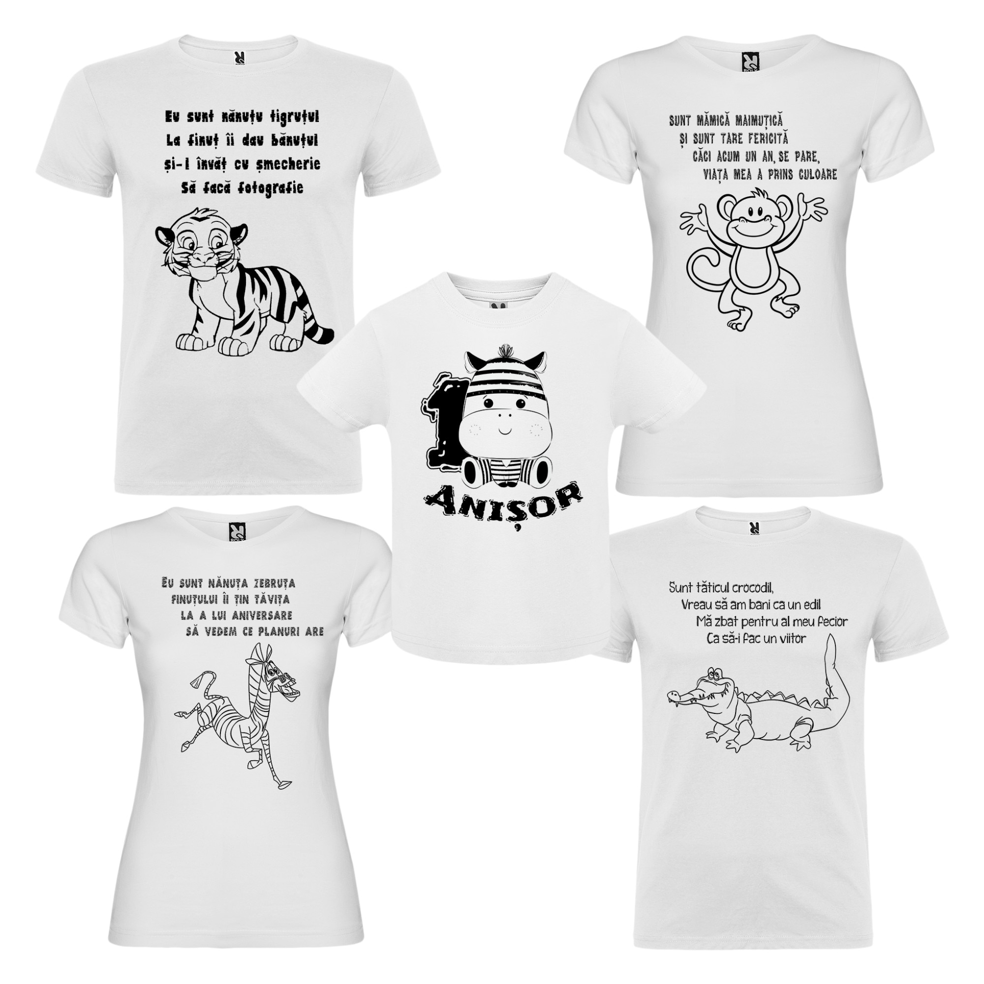 Set de 5 tricouri aniversare pentru nasi, parinti si copil, personalizate cu varsta si mesaj, mamica - eMAG.ro