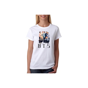 Tricou dama kpop cu trupa BTS, Bumbac, Alb, S EU Tricou dama kpop cu trupa BTS, Bumbac, Alb, S EU