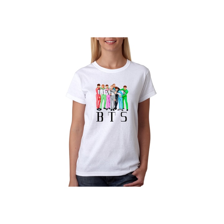 Tricou dama cu kpop trupa BTS, Bumbac, Alb, S EU