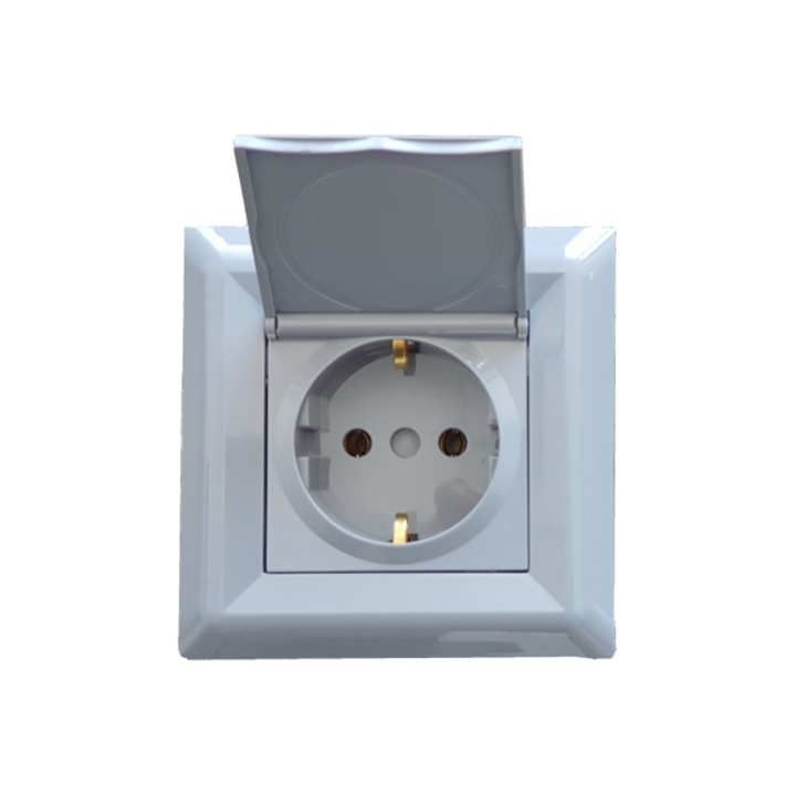Контакт с капак LB Light Softline 2P+E, 16А, 250V, Натурално Сиво