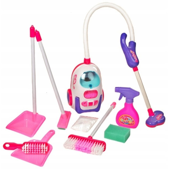 Est CLEANING KIT takarító készlet gyerekeknek, funkcionális játék porszívóval, tisztító kiegészítőkkel, rózsaszín-lila