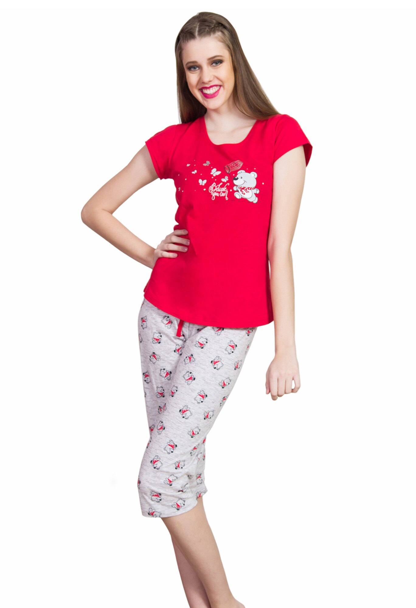Pijama dama Vienetta , model Believe, rosu-gri