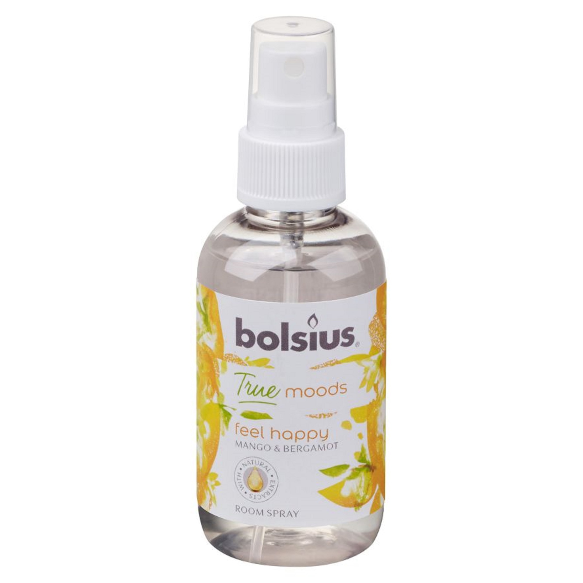 Odorizant camera Spray Bolsius Feel Happy Mango si Bergamont, 75 ml