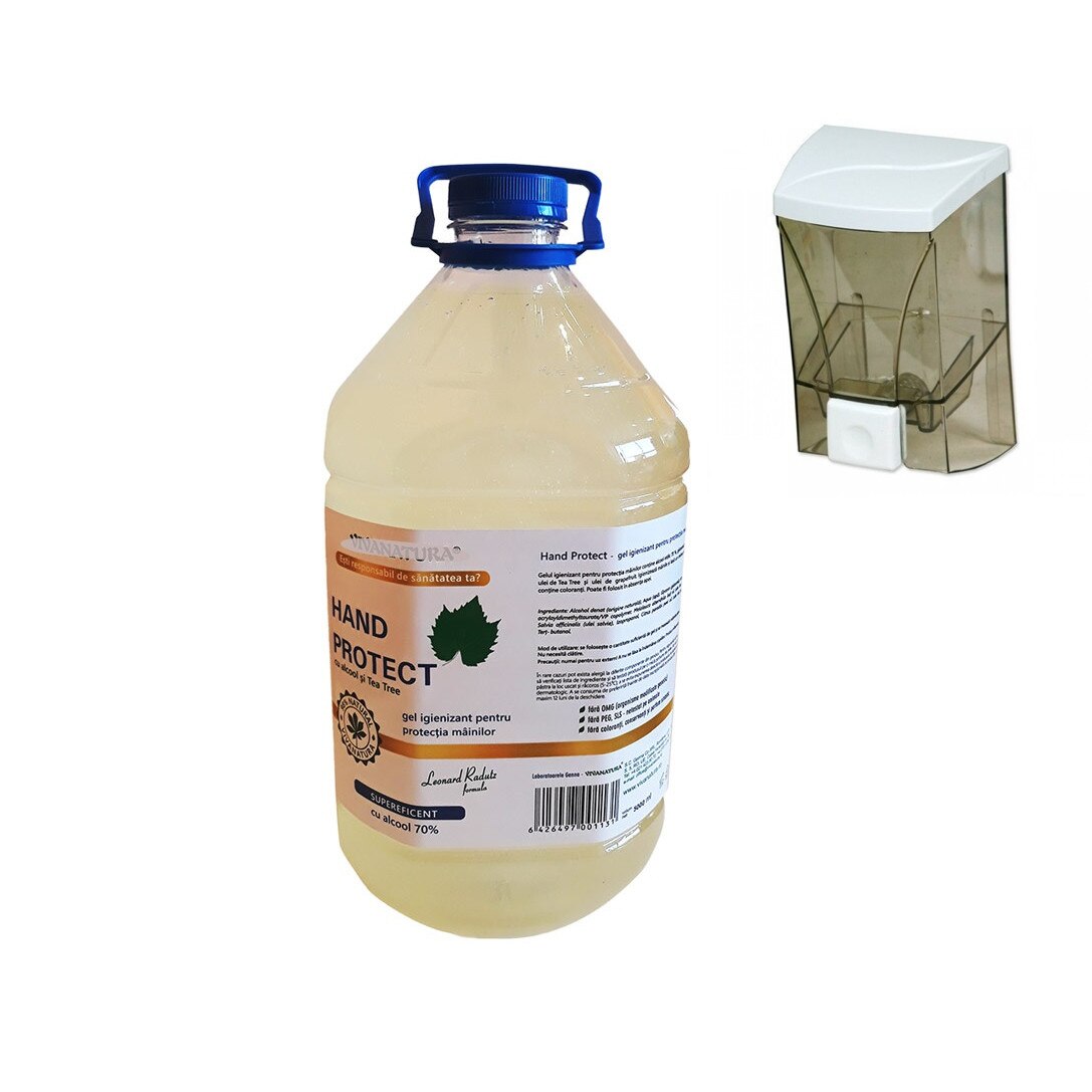 Gel Igienizant de curatare pentru maini Tea Tree, 70% alcool, 5000 ml, plus Dispenser