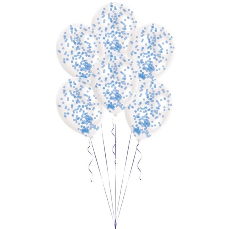 Baloane latex 11'' + confetti albastre, 9903278, Set 6 buc