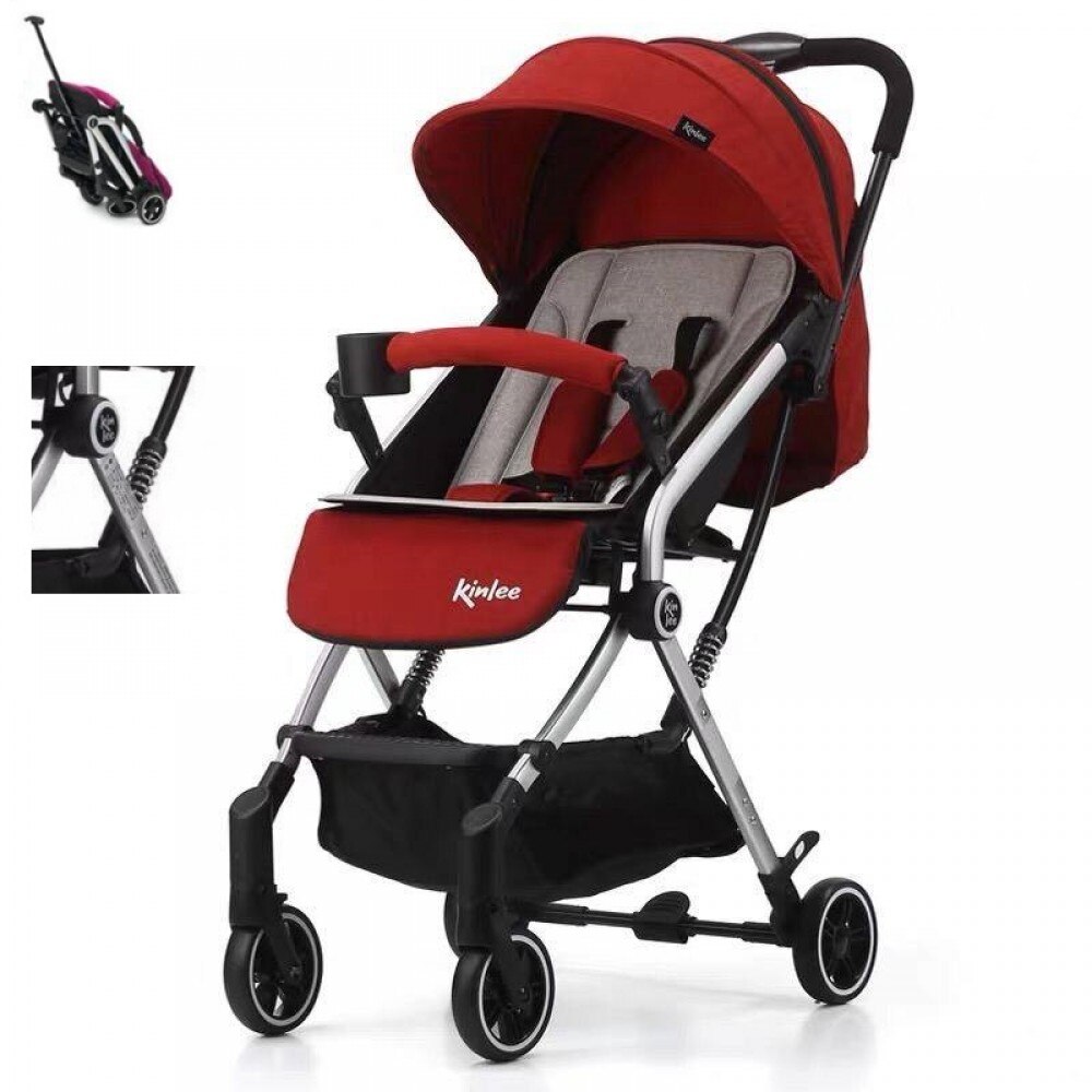 Carucior tip sport, ultrausor, cu suspensii pe cadru si roata, pozitie de somn, modul troler, rosu, Kinlee, Dimensiune 103x44x70cm