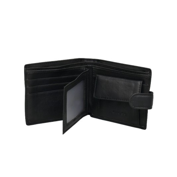 Мъжко портмоне ГС0092, Естествена кожа, 11.5/10/2 см, Черно