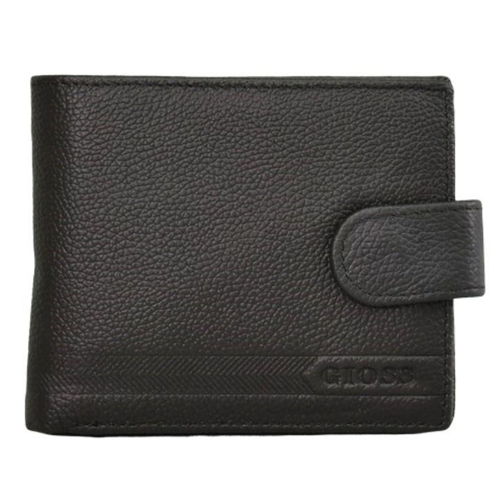 Portofel barbati, Piele naturala, 11x9x2 cm, Negru