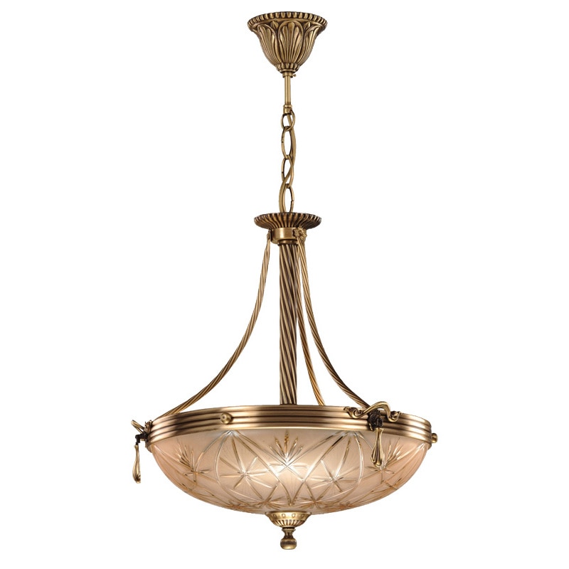 Pendul BUSSY LIGHTING 3033 Clasic desing, Diametru 33cm, H=77cm, 3xE14, alama,metal finisaj bronz antiq / sticla-cristal