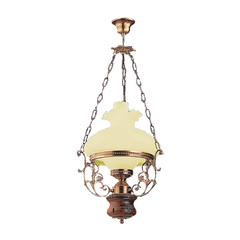 Lustra BUSSY LIGHTING 2006A Aladdin mare, 1xE27, Diametru 37cm,H=80cm, finisaj bronz antiq / sticla crem