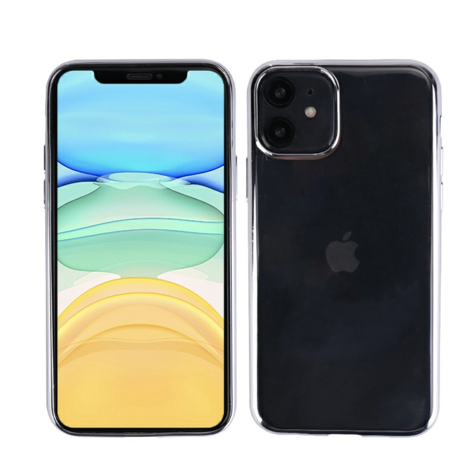 Husa protectie spate Bibilel pentru iPhone 11, silicon cu spatele transparent si rama Silver, BBL1416