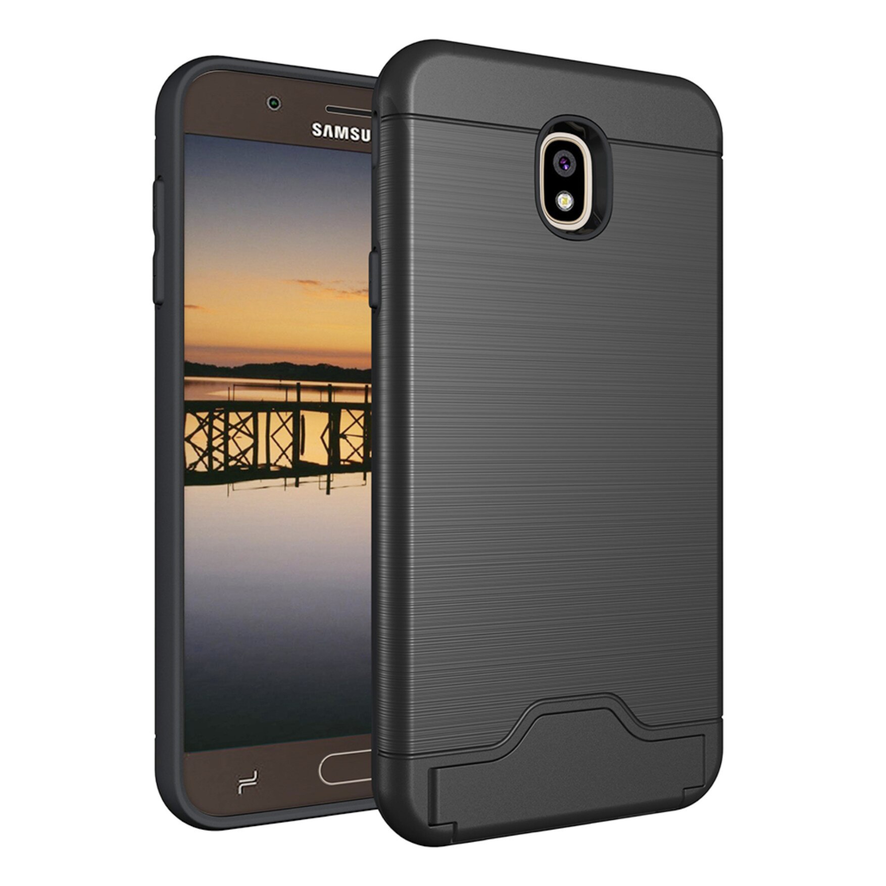 Husa protectie, pentru Samsung J7 2018, cu buzunar ascuns pentru card, Premium TPU Bibilel, Negru BBL1480