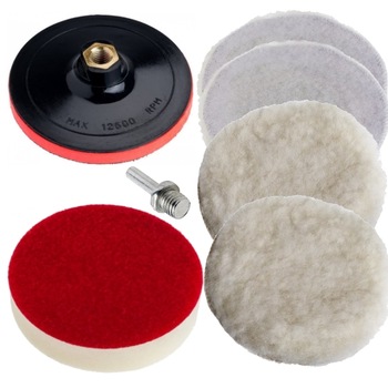 Set Aplicare Polish Auto, Ceara, cu Taler 150mm, 2 Calote Microfibra Slefuire, 2 Calote Bumbac Finisare, Burete 15cm si Adaptor Bormasina M14 Set Aplicare Polish Auto, Ceara, cu Taler 150mm, 2 Calote Microfibra Slefuire, 2 Calote Bumbac Finisare, Burete 15cm si Adaptor Bormasina M14