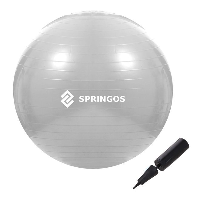 Minge fitness/yoga 75 cm Swiss Ball Springos, pompa inclusa, gri