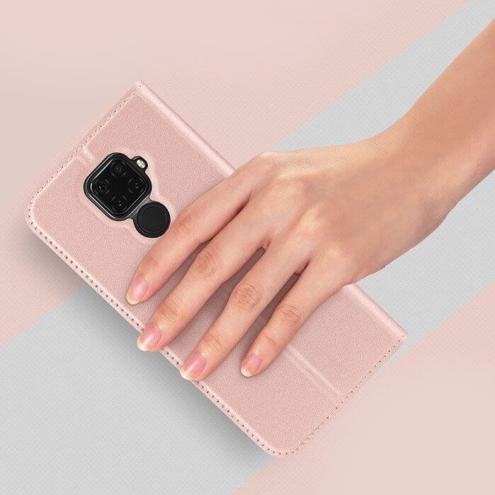 Husa Huawei Mate 30 Lite, Flip / Book, Stand si Buzunar Card, DUX DUCIS, Piele, Roz