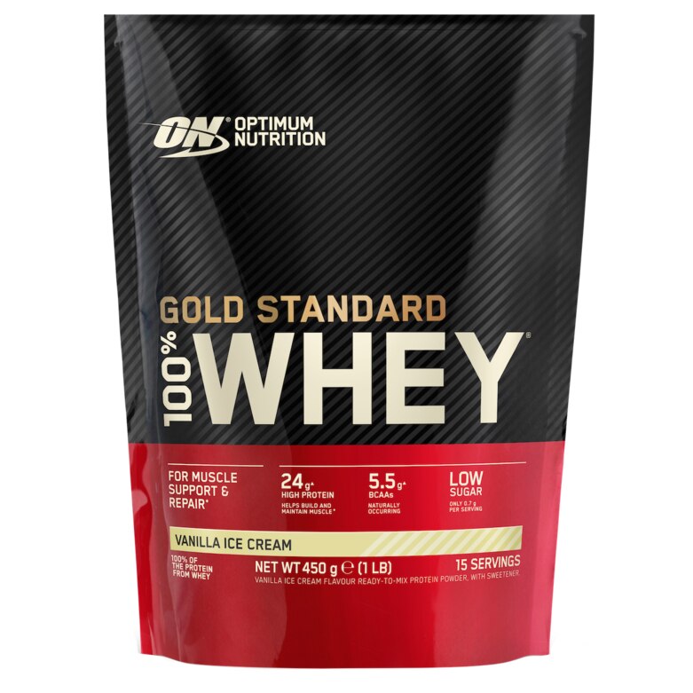 Proteine din zer, pudra proteica, Optimum Nutrition ON 100% Whey Gold Standard protein, vanilie, 450g