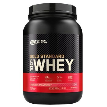 Proteine din zer, pudra proteica, Optimum Nutrition ON 100% Whey Gold Standard protein, capsuni, 908g Proteine din zer, pudra proteica, Optimum Nutrition ON 100% Whey Gold Standard protein, capsuni, 908g
