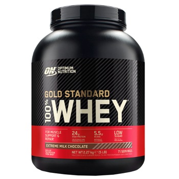 Proteine din zer, pudra proteica, Optimum Nutrition ON 100% Whey Gold Standard protein, aroma intensa de ciocolata, 2.27 kg Proteine din zer, pudra proteica, Optimum Nutrition ON 100% Whey Gold Standard protein, aroma intensa de ciocolata, 2.27 kg