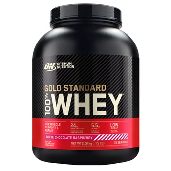 Proteine din zer, pudra proteica, Optimum Nutrition ON 100% Whey Gold Standard protein, ciocolata alba si zmeura, 2.27 kg Proteine din zer, pudra proteica, Optimum Nutrition ON 100% Whey Gold Standard protein, ciocolata alba si zmeura, 2.27 kg