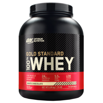 Proteine din zer, pudra proteica, Optimum Nutrition ON 100% Whey Gold Standard protein, ciocolata alba, 2.27 kg