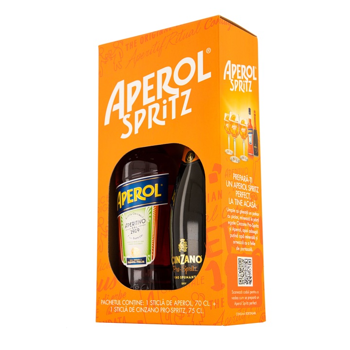 Pachet Aperitiv Aperol 700 ml + Cinzano Pro-Spritz, 750 ml