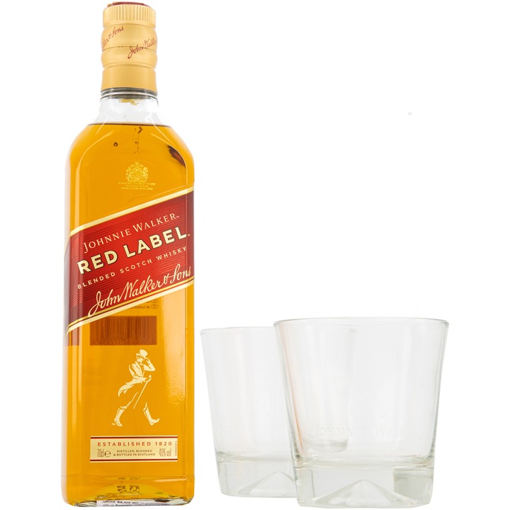 Whisky Johnnie Walker Red Label, Blended 40%, 0.7l + 2 Pahare