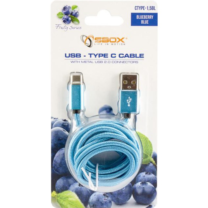 Cablu de date Sbox Fuity USB - Type C, Albastru
