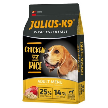 Hrana uscata pentru caini Julius K-9 Adult Vital Essentials, Pui & Orez, 12Kg Hrana uscata pentru caini Julius K-9 Adult Vital Essentials, Pui & Orez, 12Kg